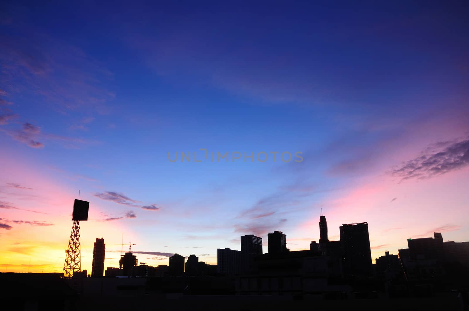 colorful sky in the morning over the city of bangkok, thailand