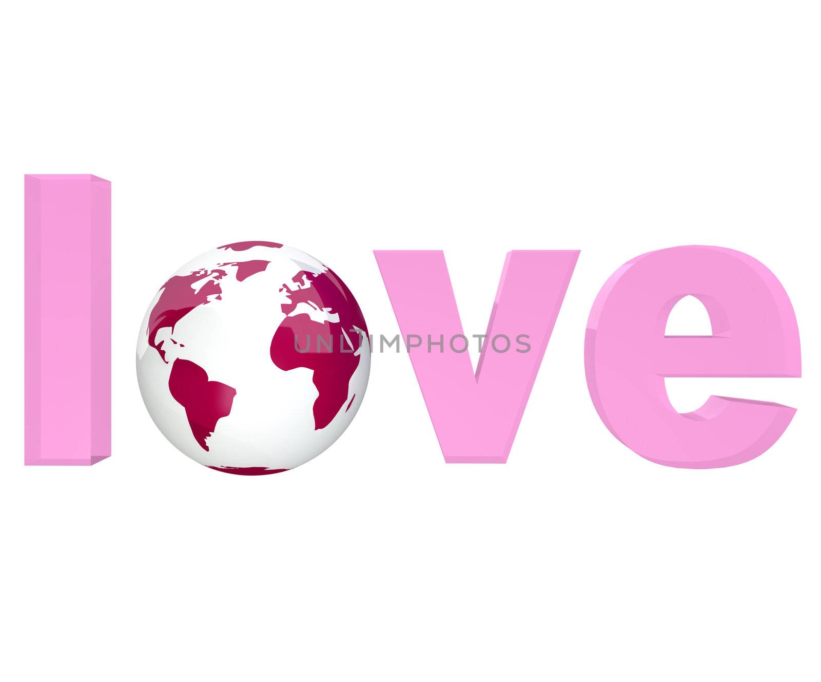 The word Love in pink letters with Earth globe in place of o