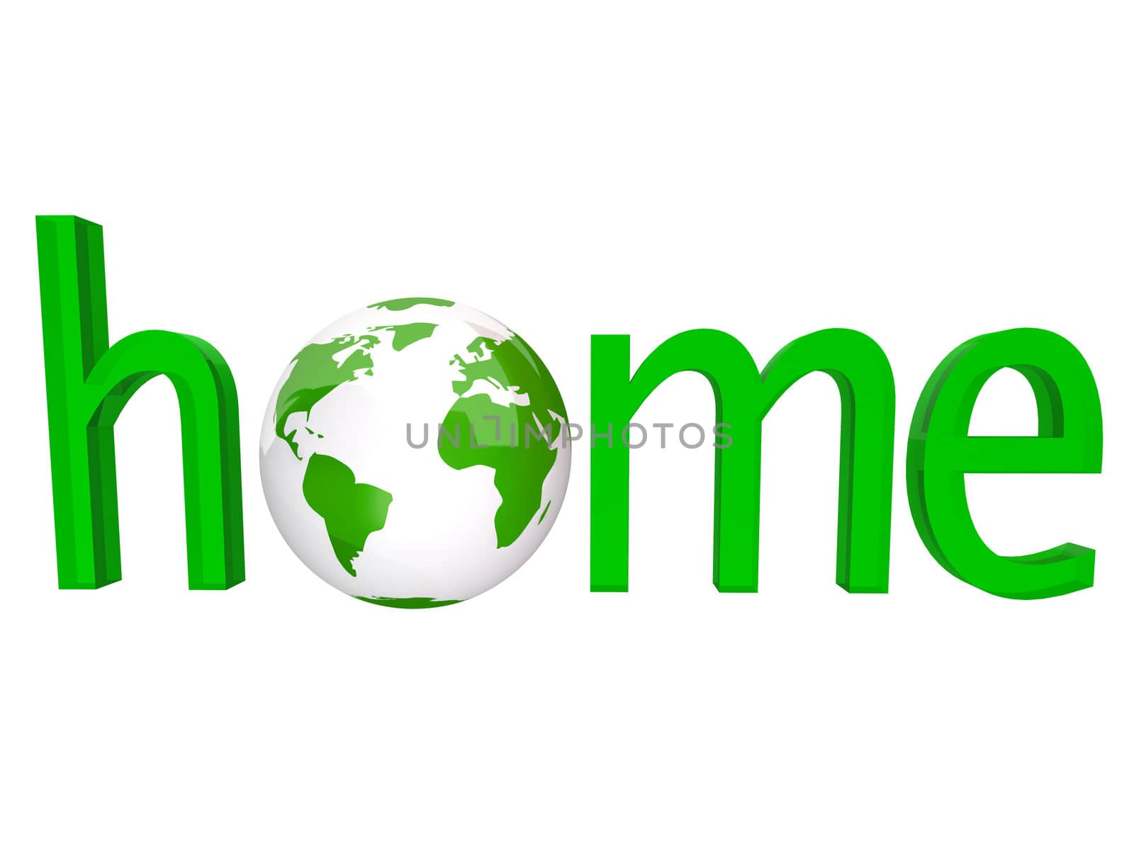 The word home in green letters with the planet Earth in place of the o