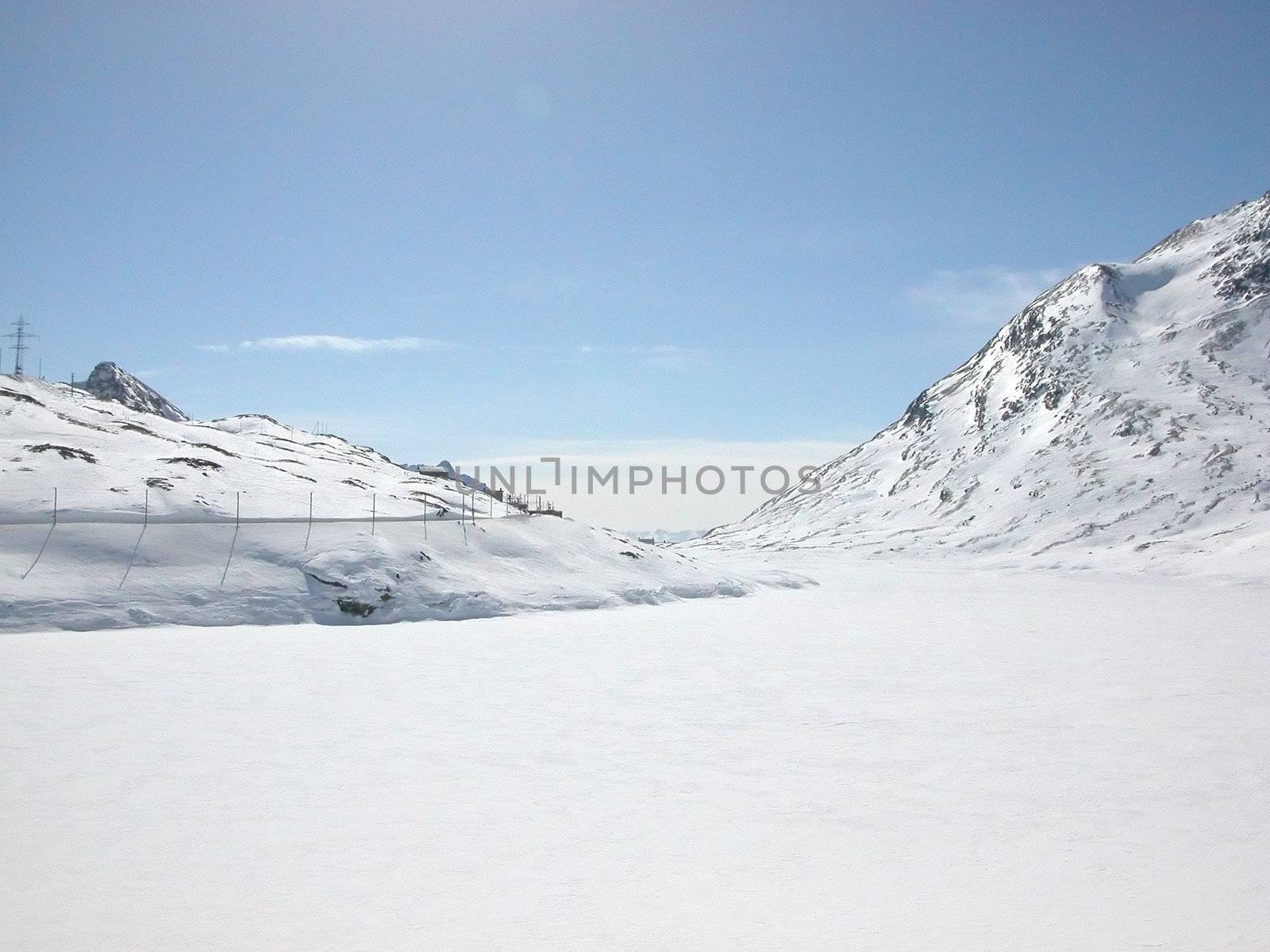View of Piz Bernina Alps mountains in Switzerland