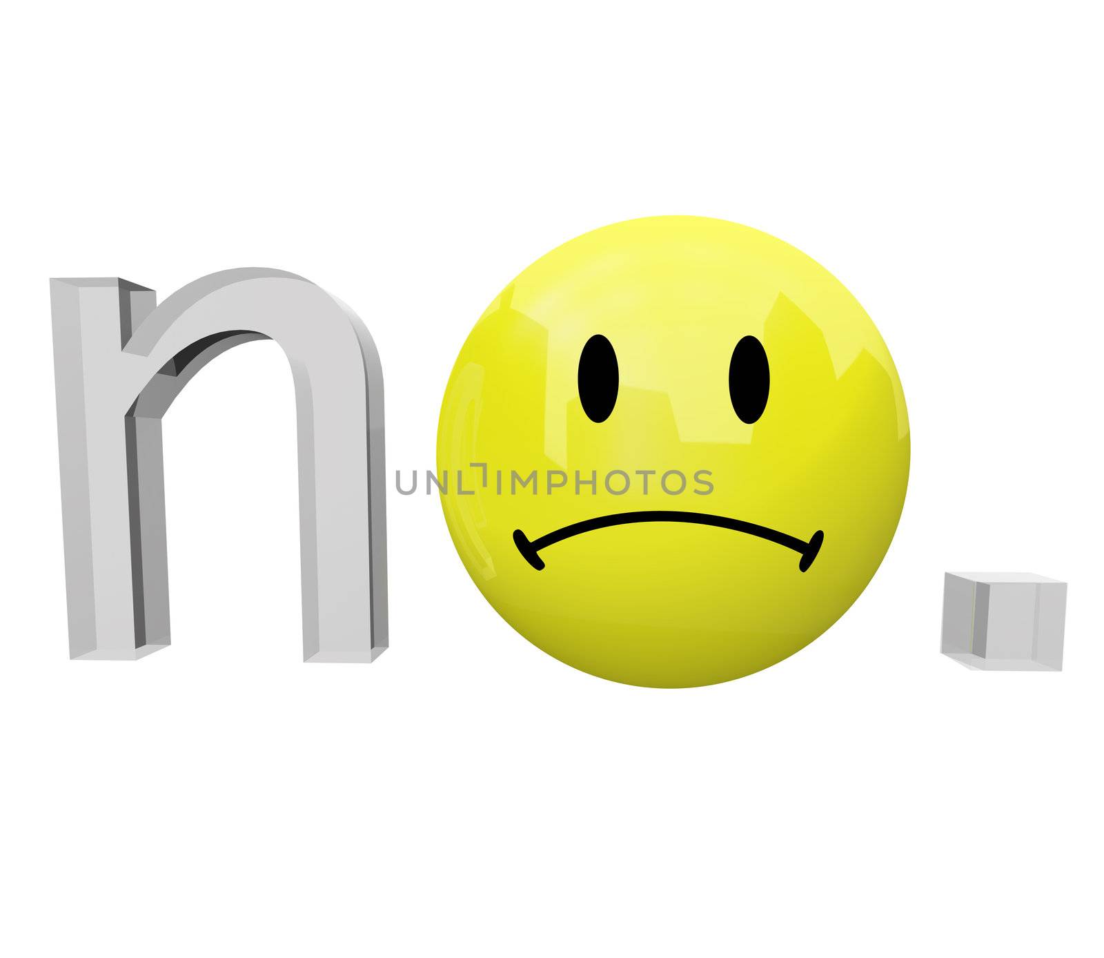 A yellow frown face emoticon replaces the o in the word no