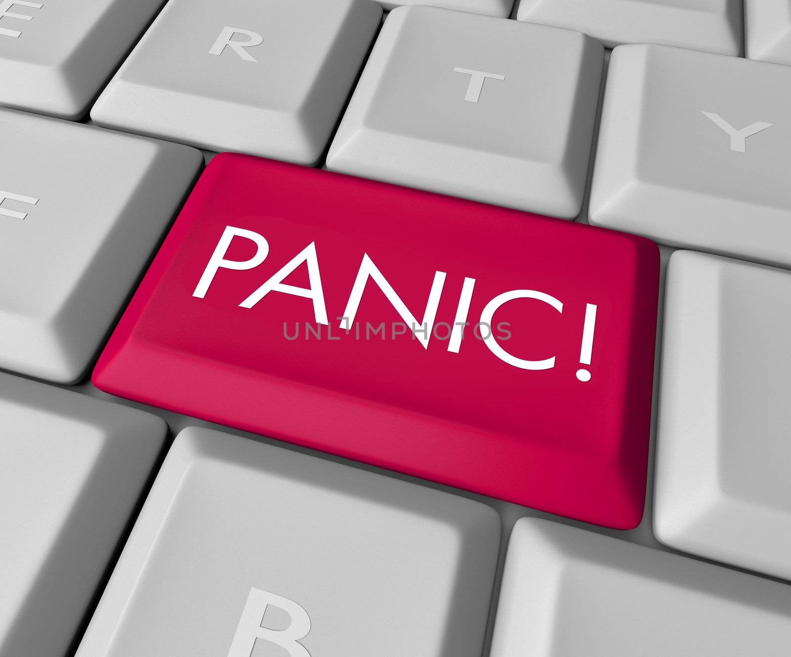 A keyboard with a red key reading Panic