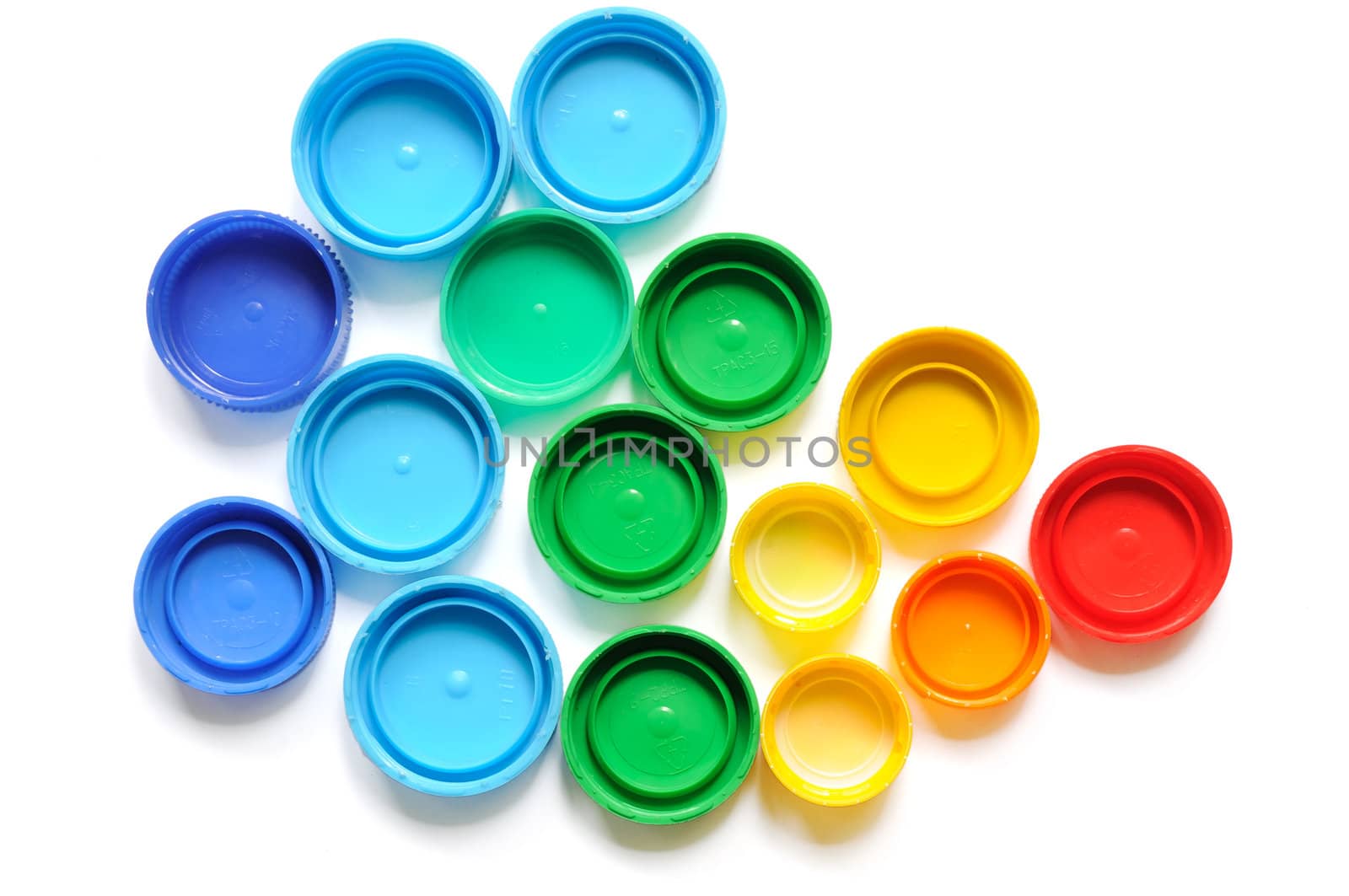 Colorful plastic bottle screw caps used to seal plastic bottles