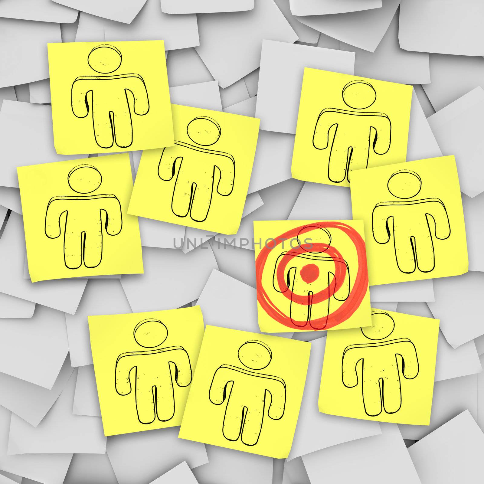 Targeted Customer in Bulls-Eye - Sticky Notes by iQoncept