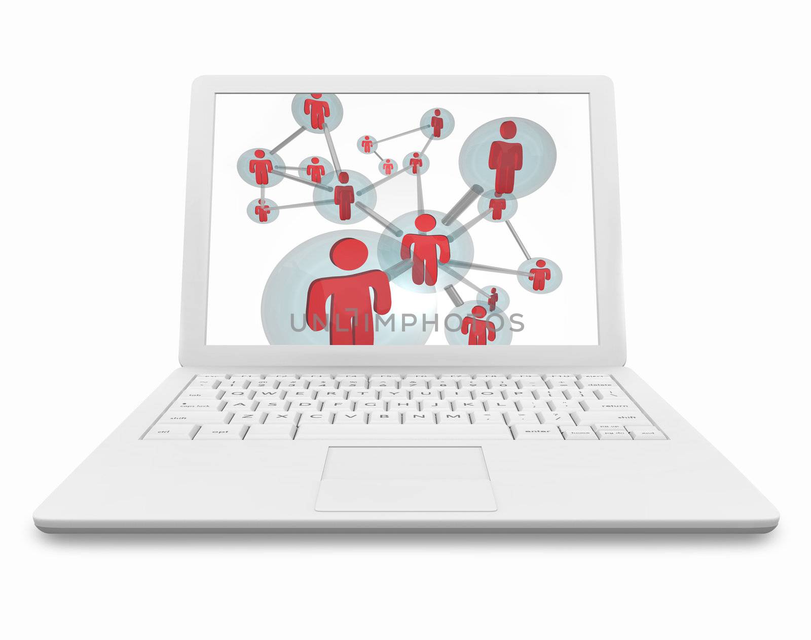 A molecular social network displayed on the screen of a white laptop computer