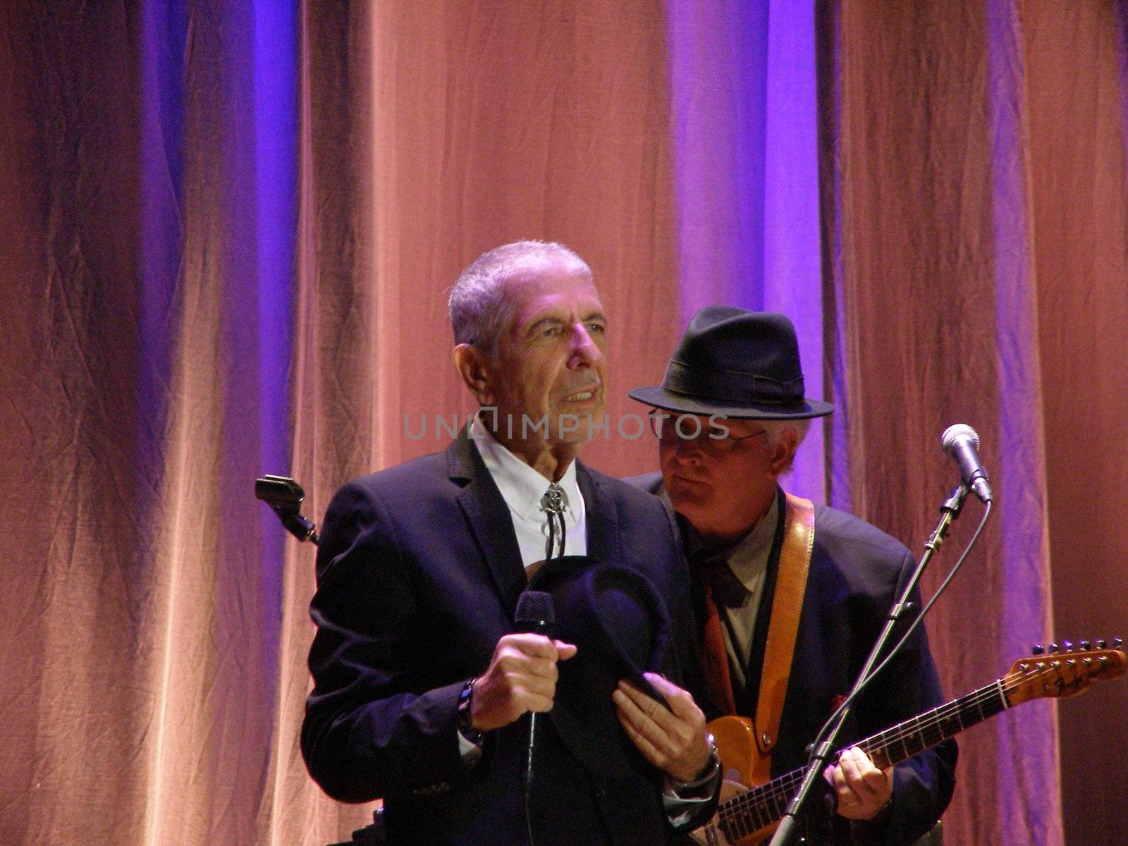 FLORENCE, SEPTEMBER 1ST: Leonard Cohen sings in front of a big audience for his only Italian date of the tour in Florence, piazza Santa Croce on September 1st, 2010.