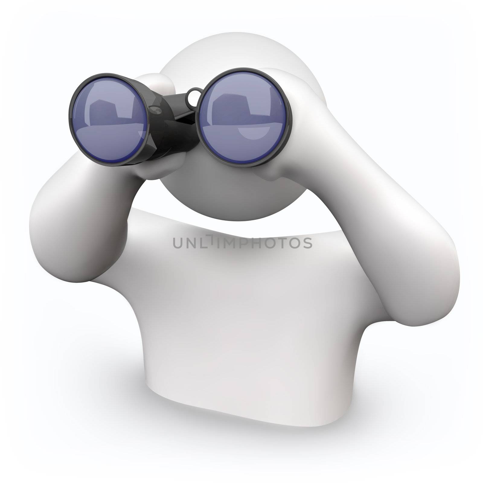 A person looks through binoculars to find answers to his questions