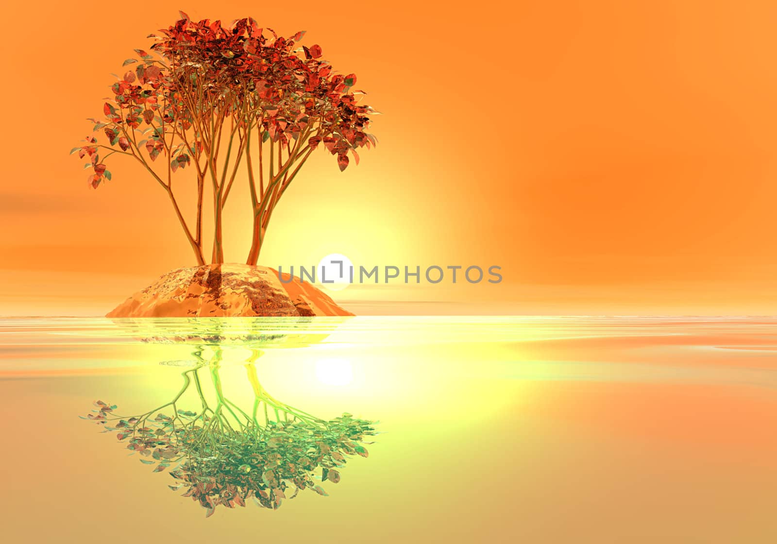 abstract creative picture of a small island with vegetation