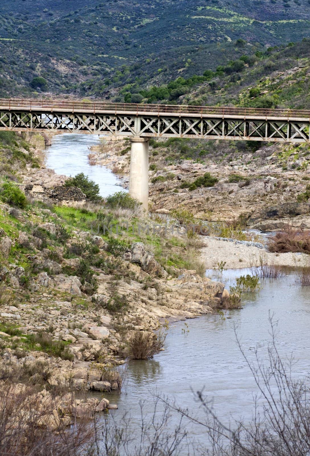 View of the a bridge over the Vascao river on the Algarve, Portugal.