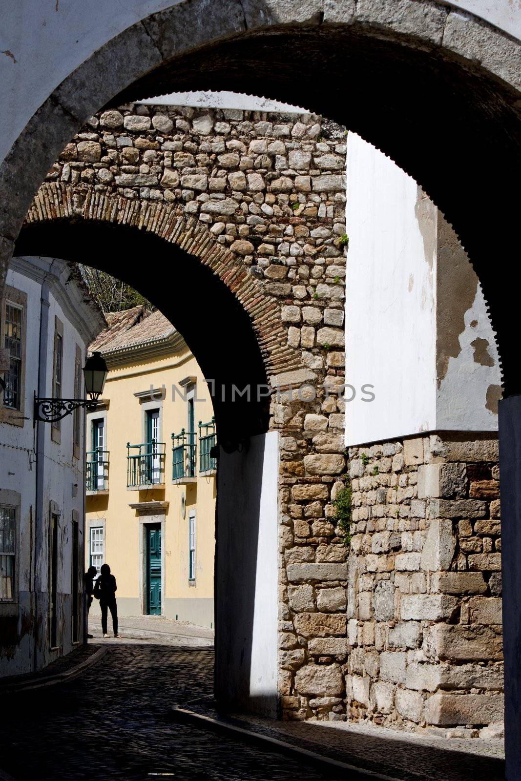 View of a well known historical street of Faro, Portugal