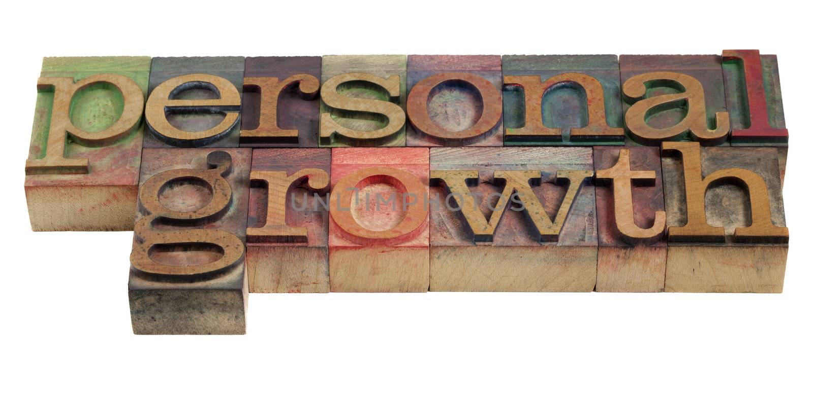 personal growth - words in vintage wooden letterpress printing blocks
