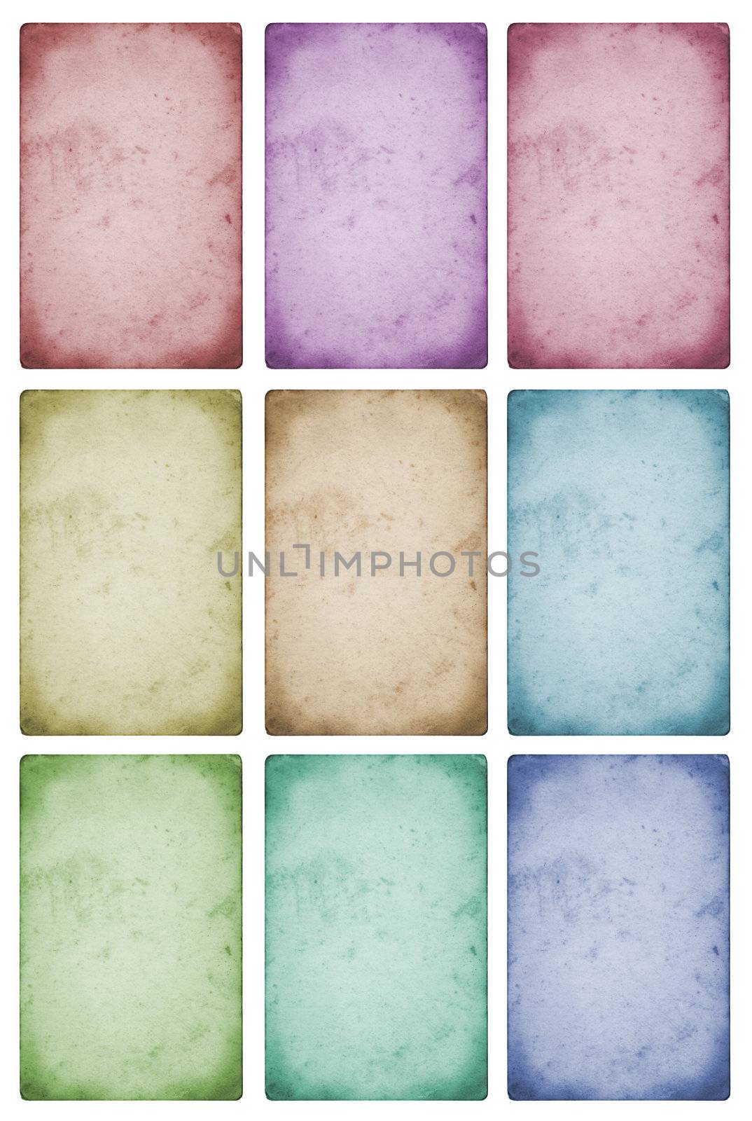 Collection of colored old grunge paper on a white background