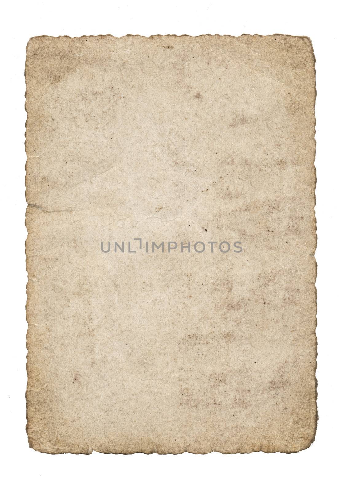 An isolated old grunge paper on a white background