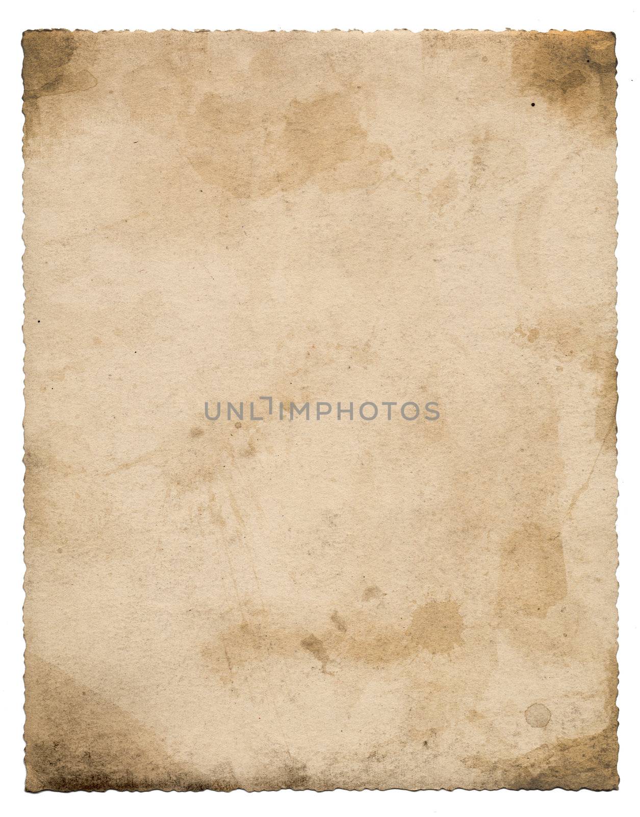 An isolated old grunge paper on a white background