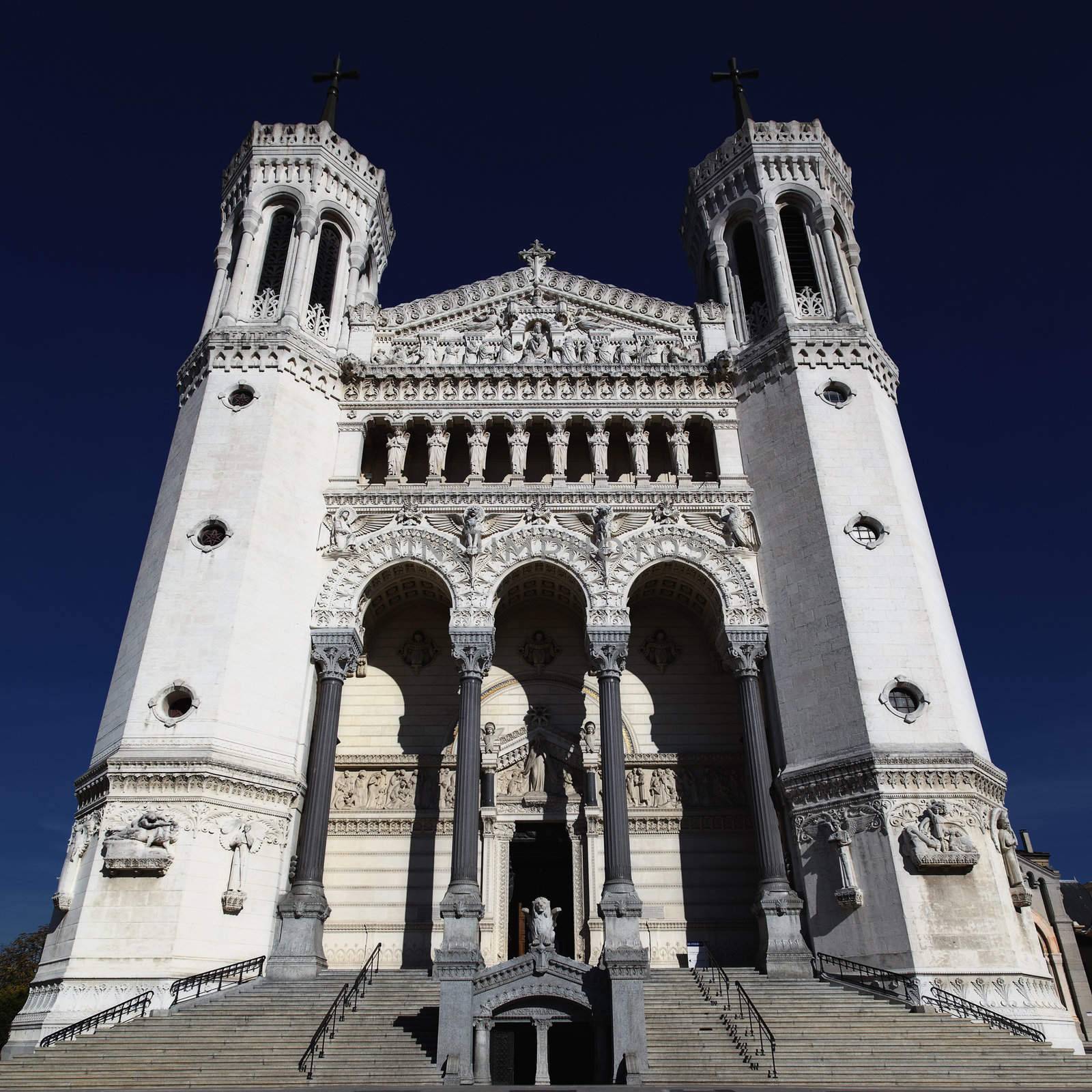 The Fourviere Church in Lyon city before the night