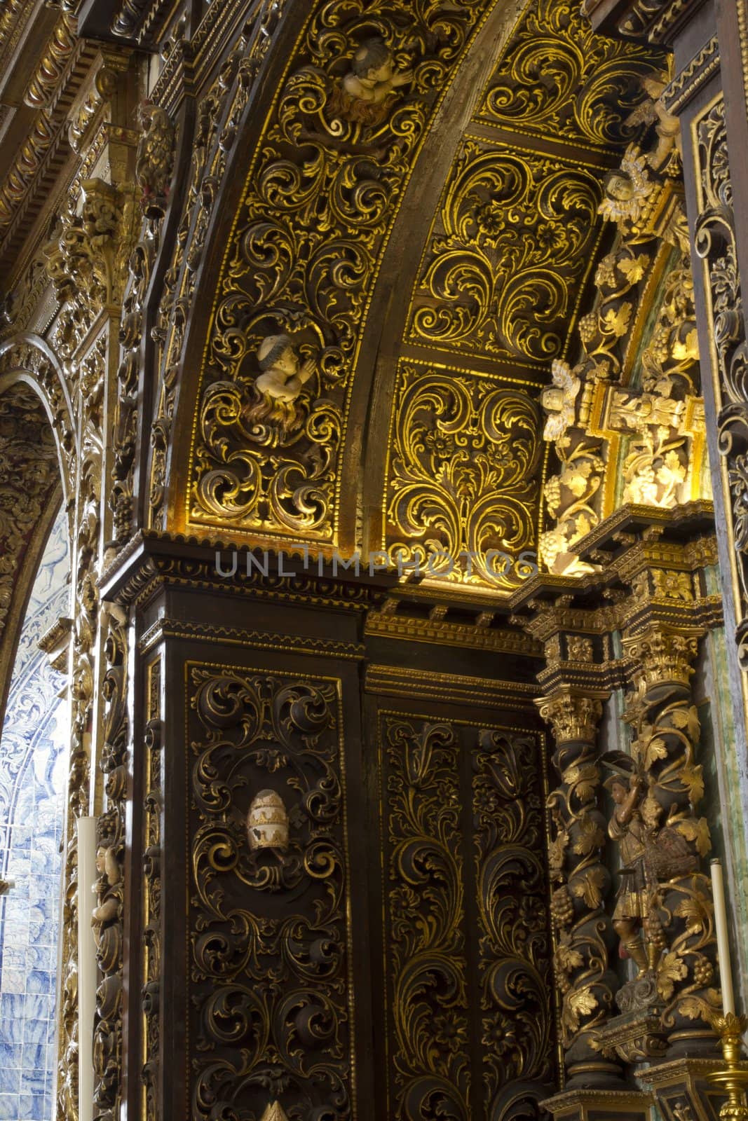 View of the interior of the beautiful Cathedral of Se located on the Algarve, Portugal.