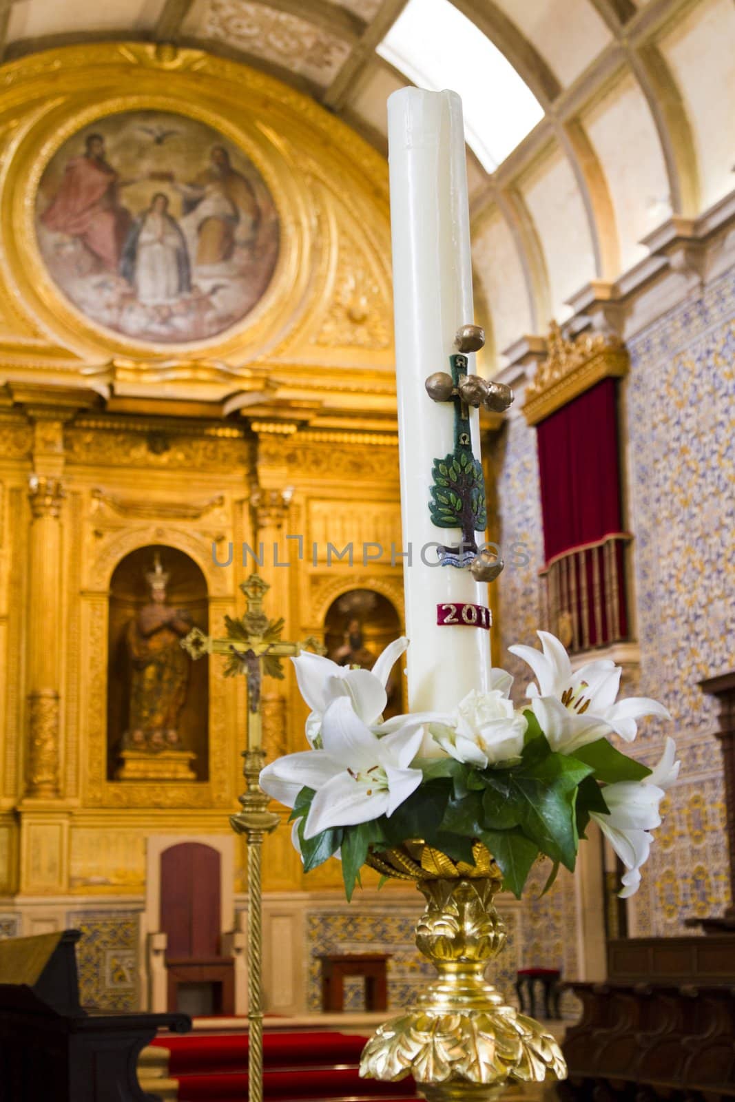 View of the interior of the beautiful Cathedral of Se located on the Algarve, Portugal.