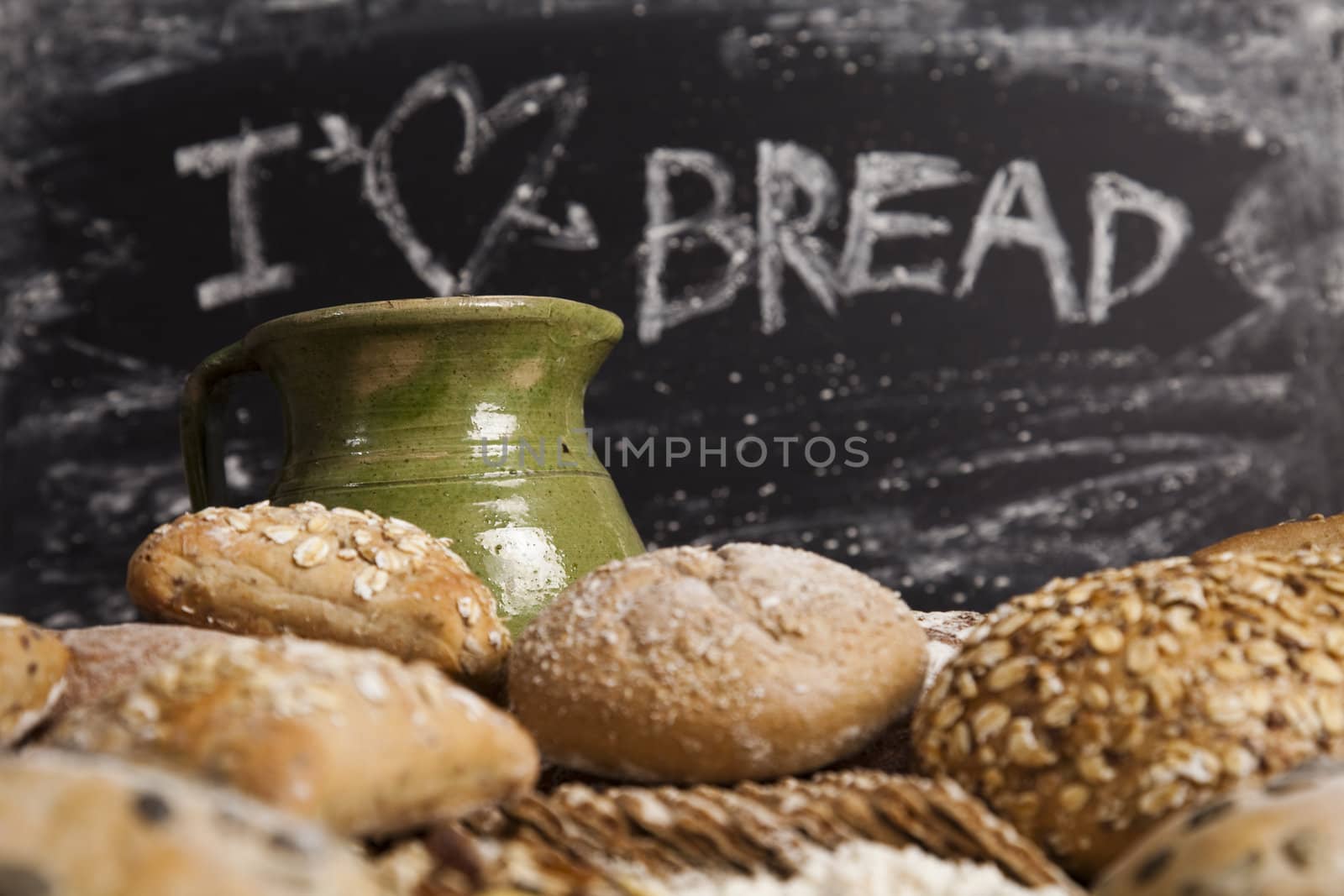 Still-life assortment of baked bread.