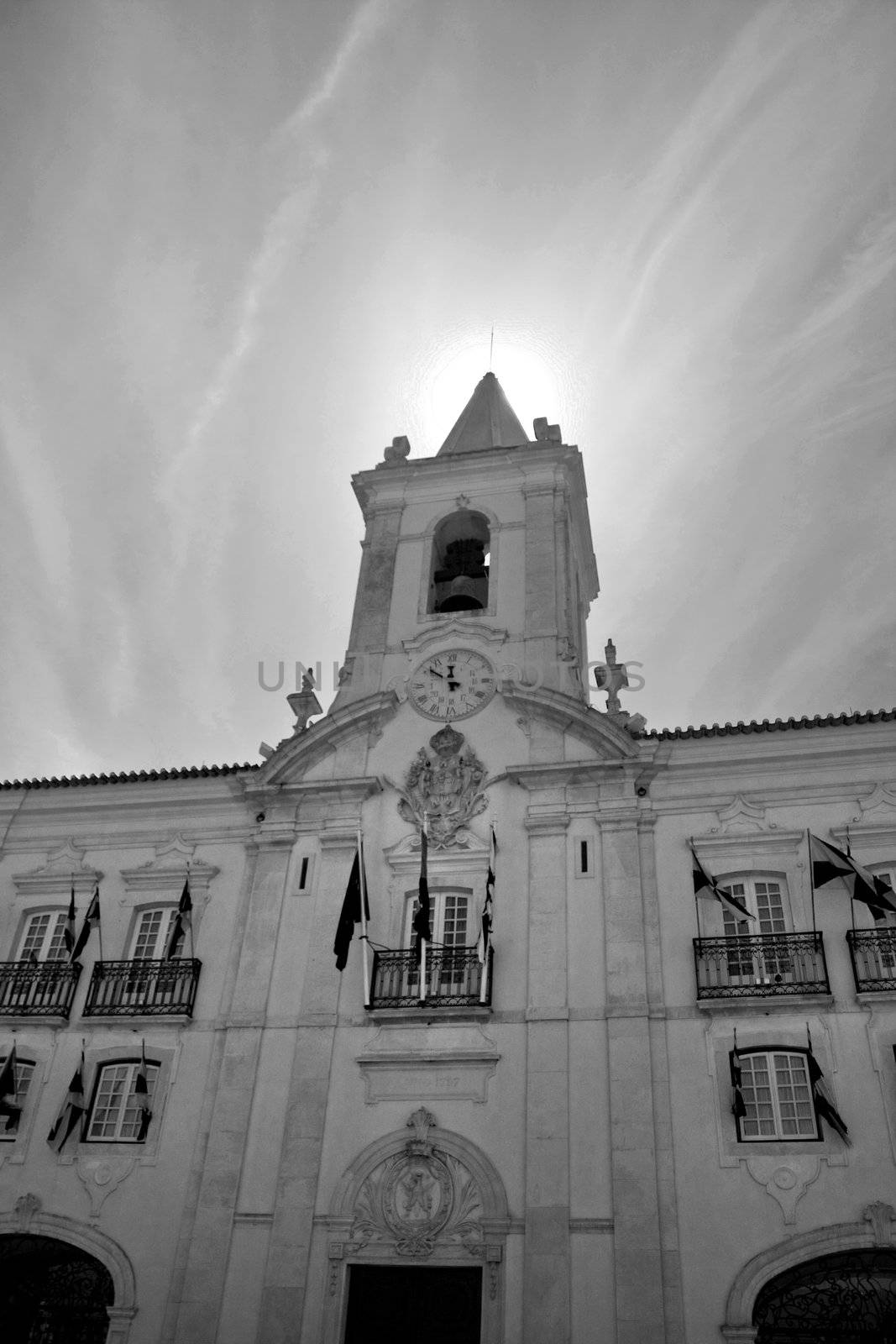 Upward view of the city hall building in Aveiro