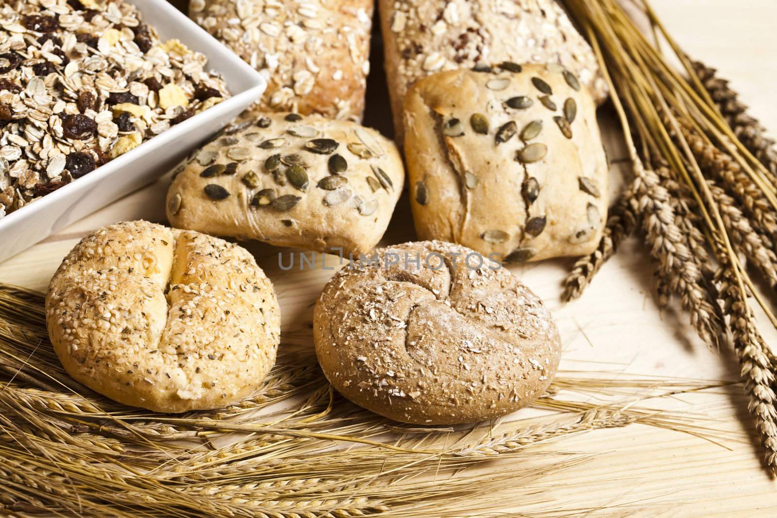 Still-life assortment of baked bread.