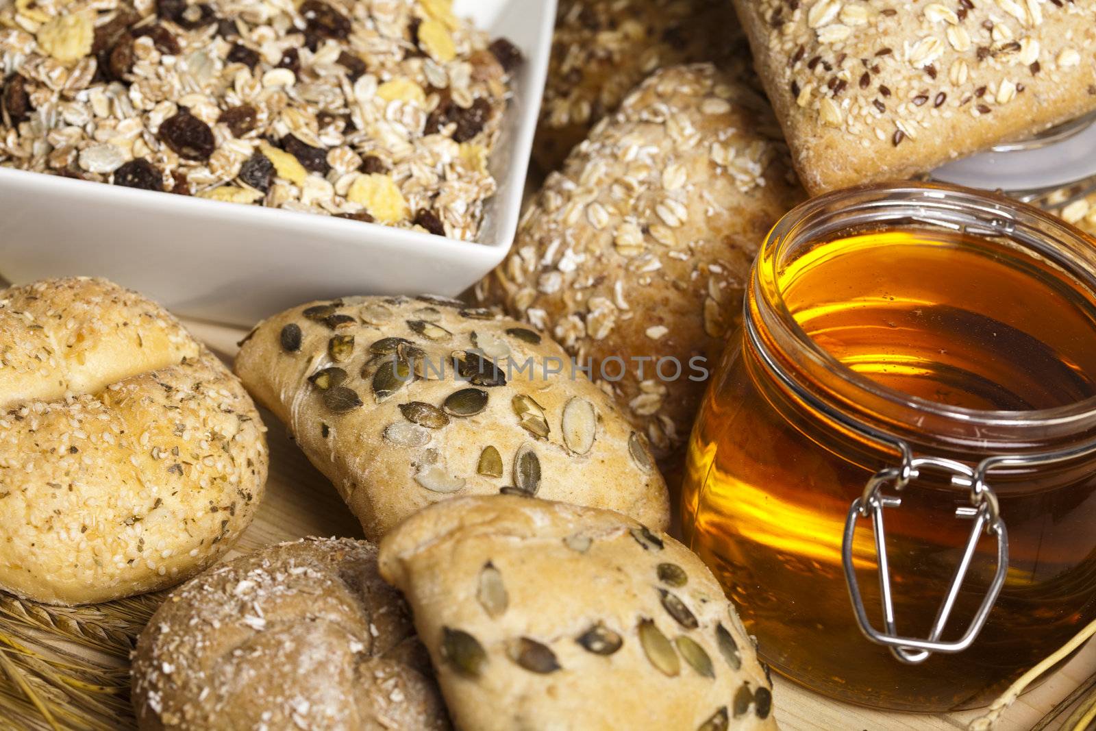 Still-life assortment of baked bread.