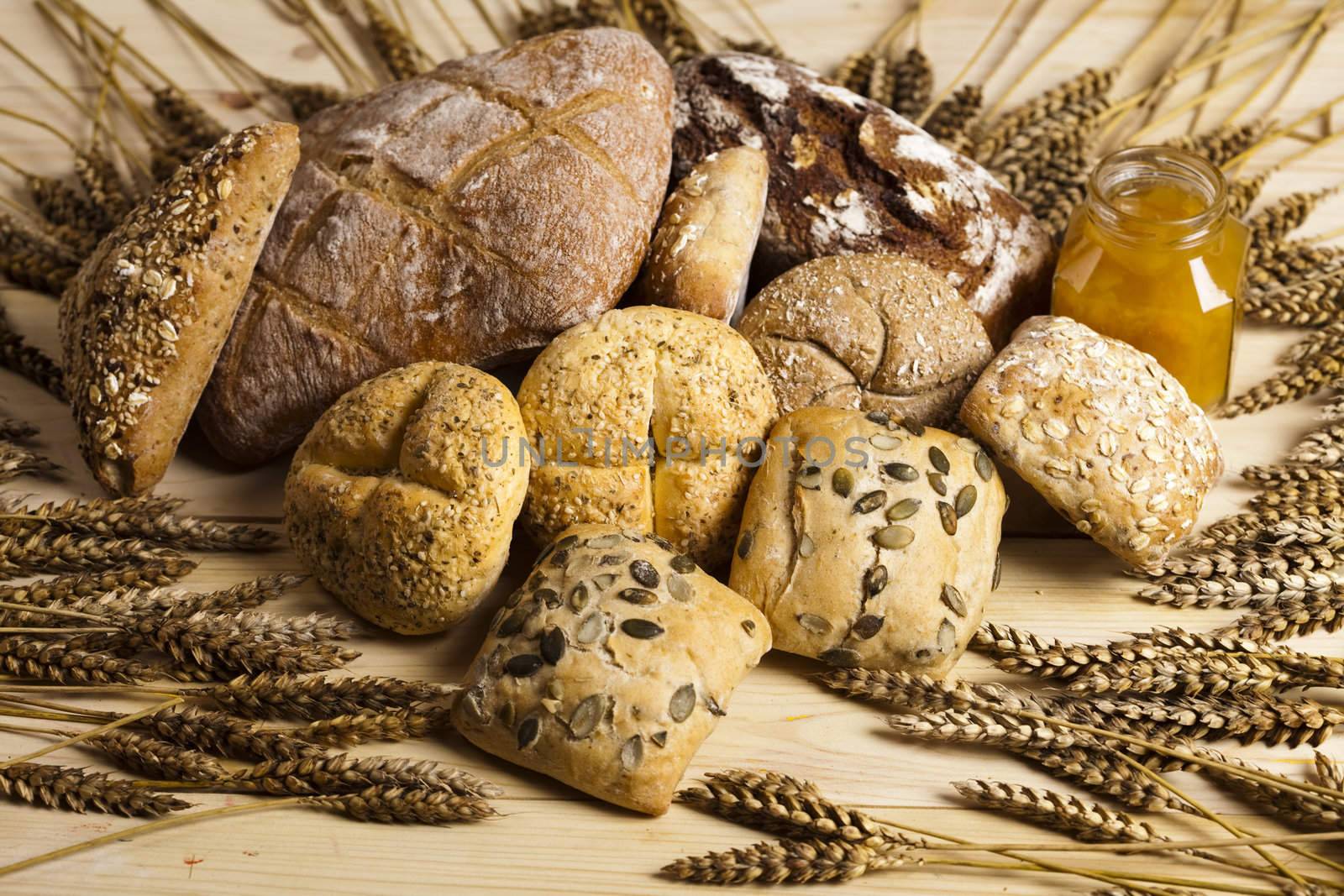 Still-life assortment of baked bread.