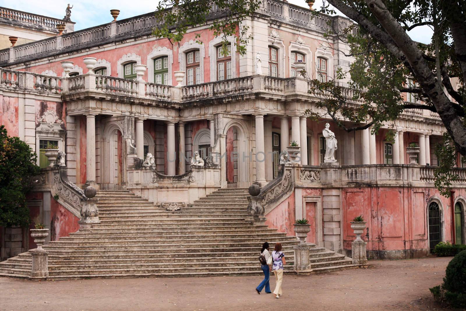 View of a section of the beautiful Queluz Palace located on Lisbon, Portugal