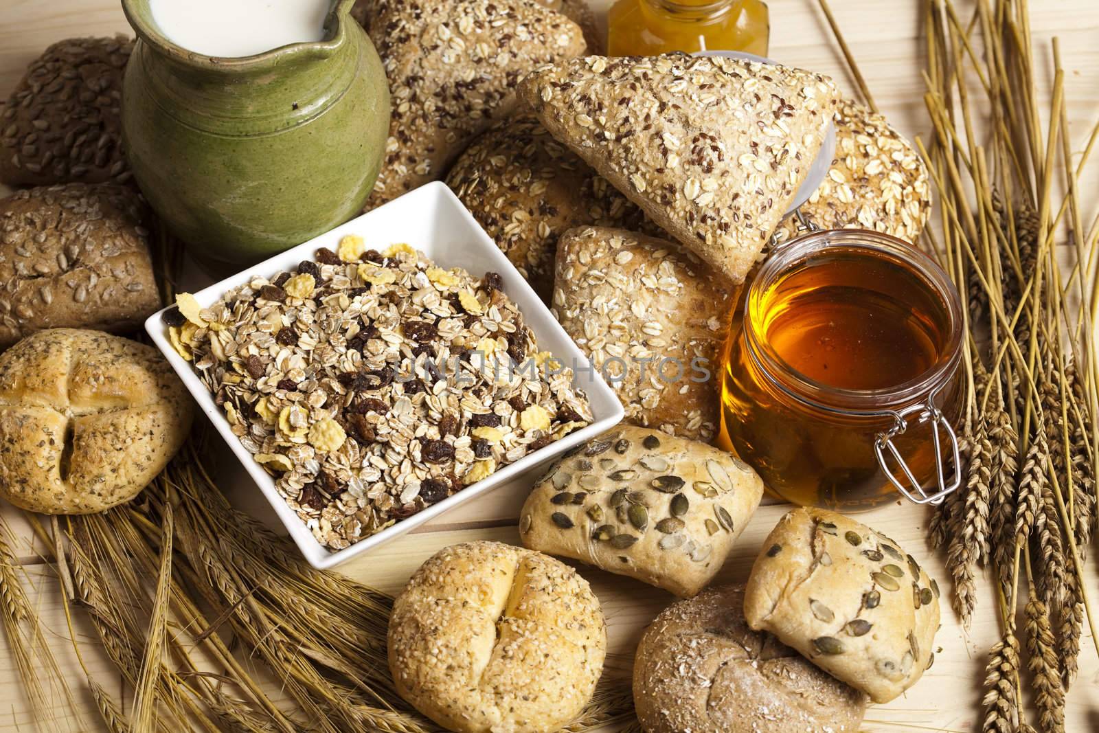 Still-life assortment of baked bread.