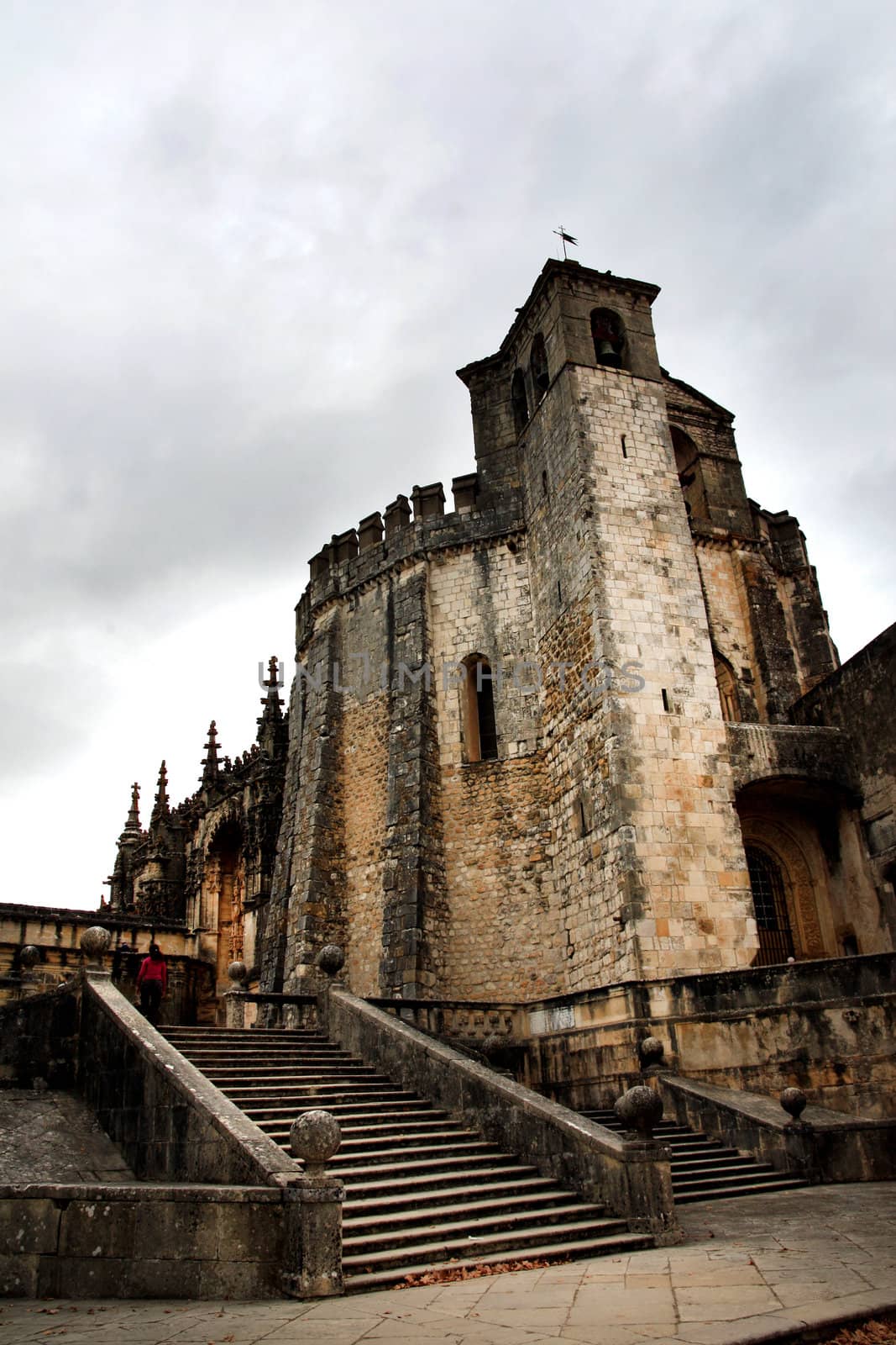 view of the beautiful Convent of Christ in Tomar, Portugal.