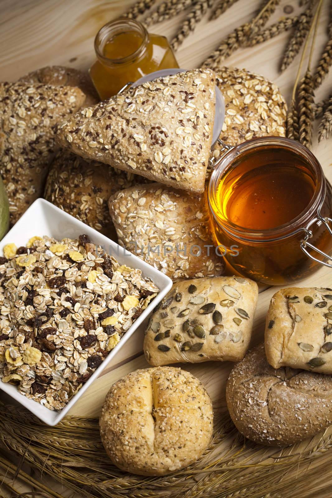 Still-life assortment of baked bread.