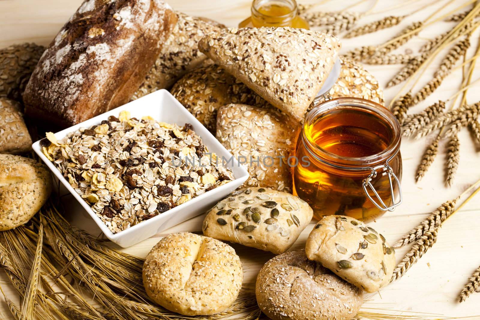 Still-life assortment of baked bread.