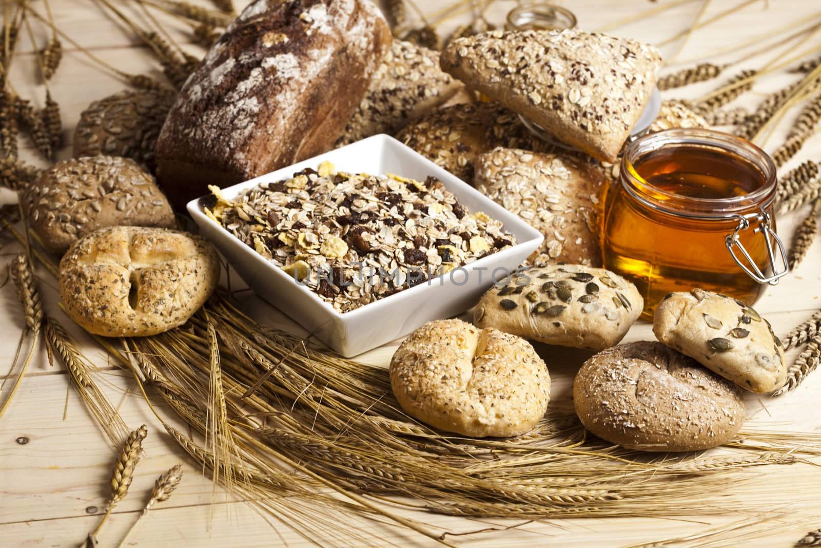 Still-life assortment of baked bread.