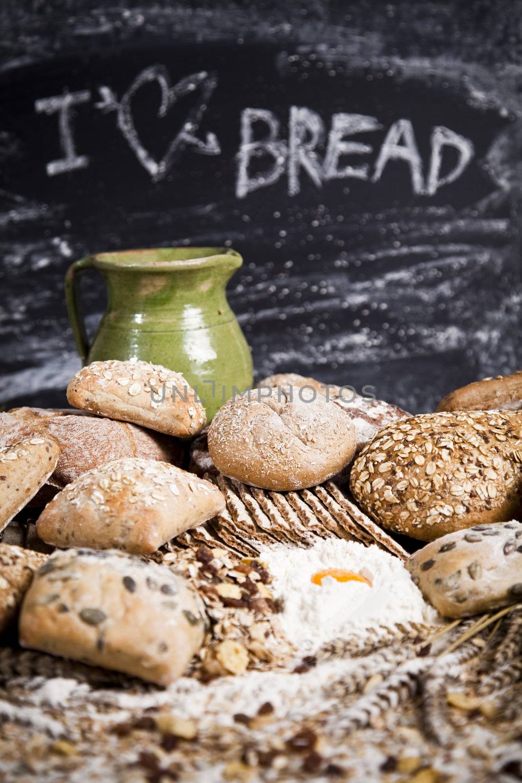 Still-life assortment of baked bread.