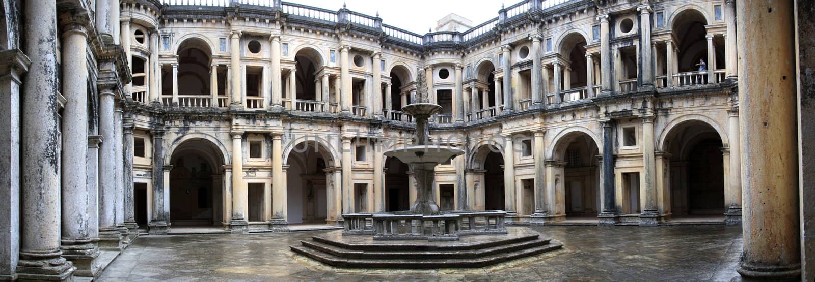 View of the main central square of the inside of the Convent of Christ on Tomar, Portugal.