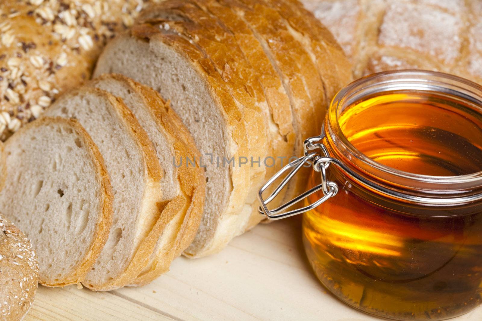 Still-life assortment of baked bread.