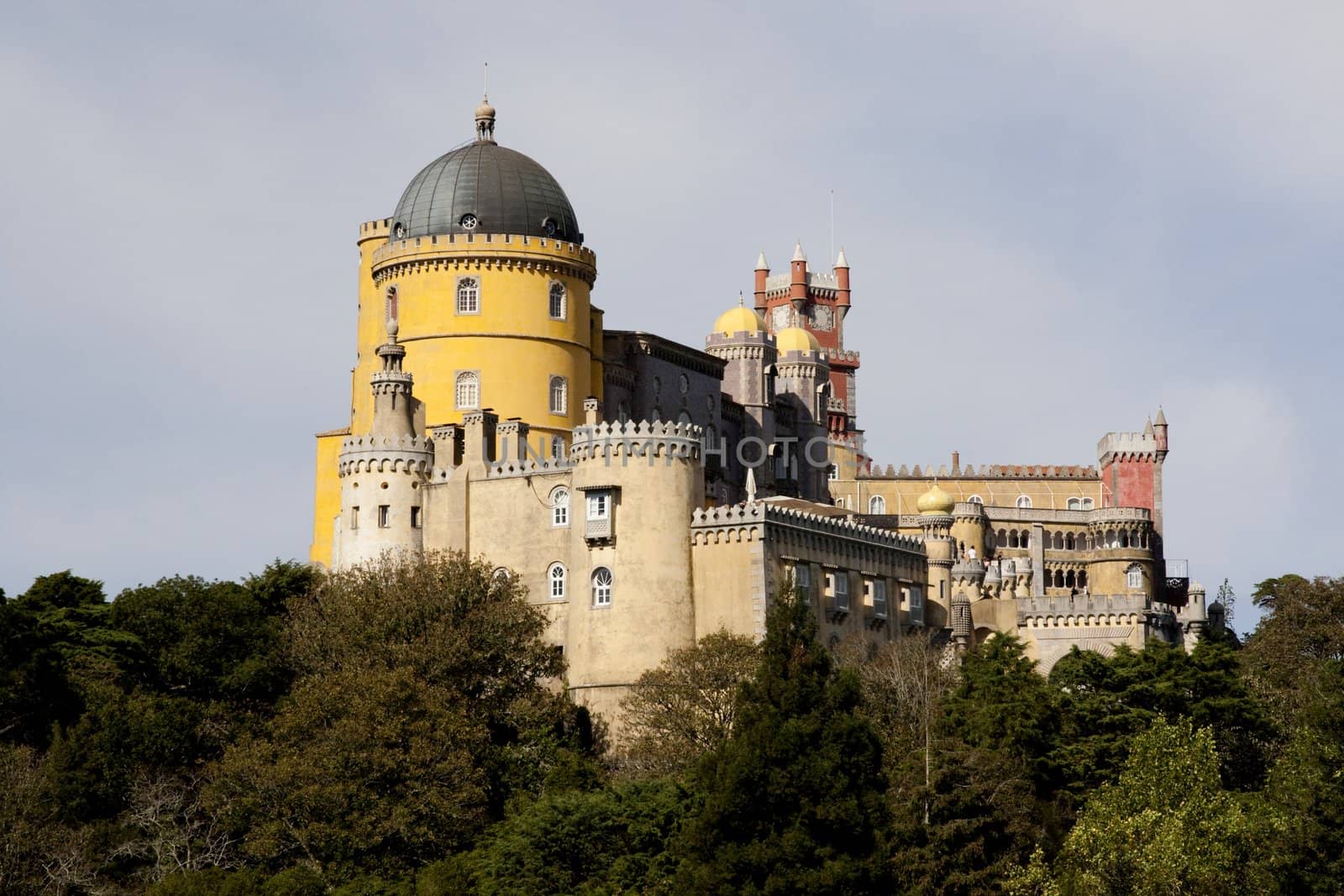 Beautiful view of the Pena Palace located in Sintra National Park on Lisbon, Portugal.