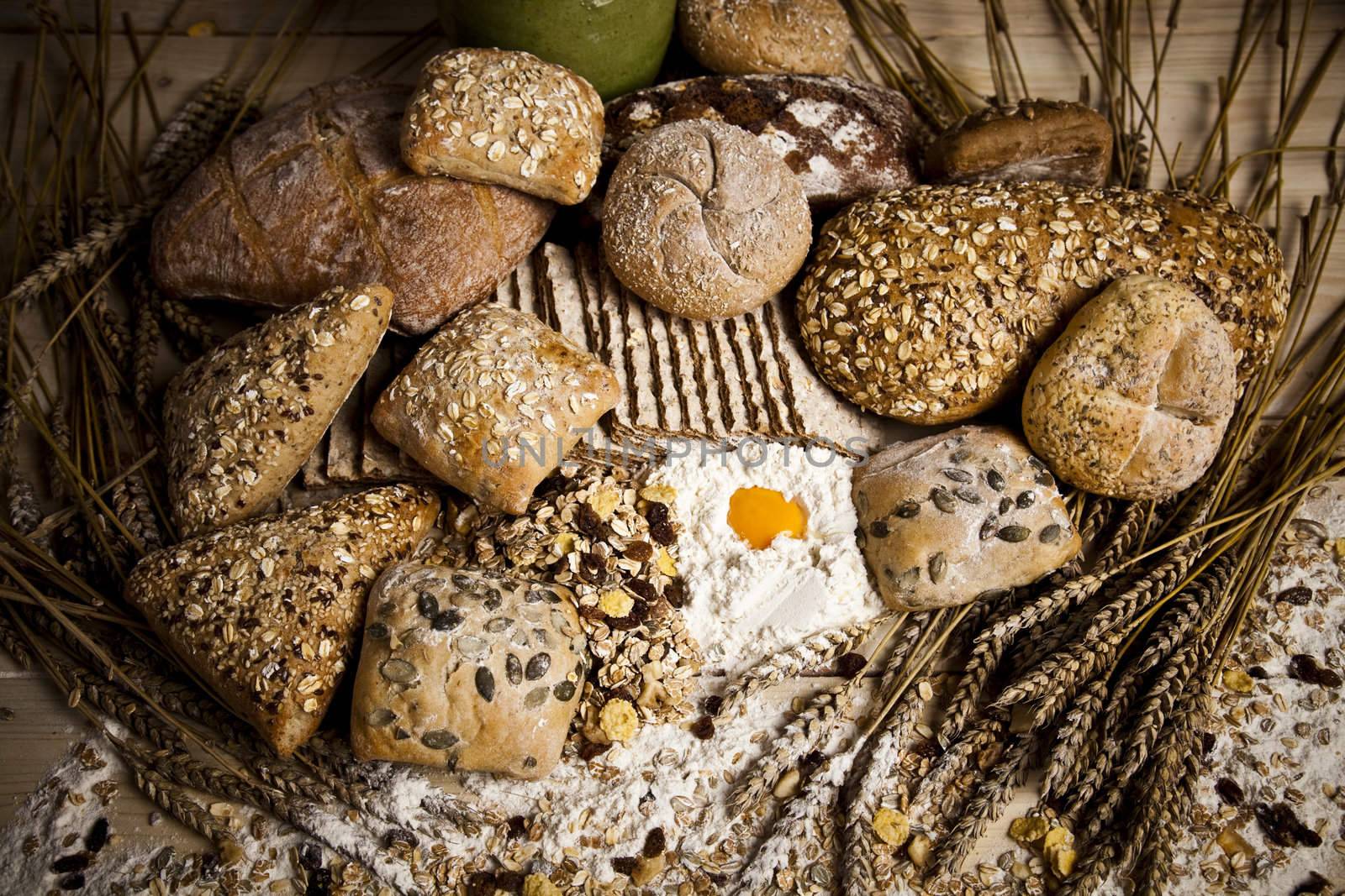 Still-life assortment of baked bread.