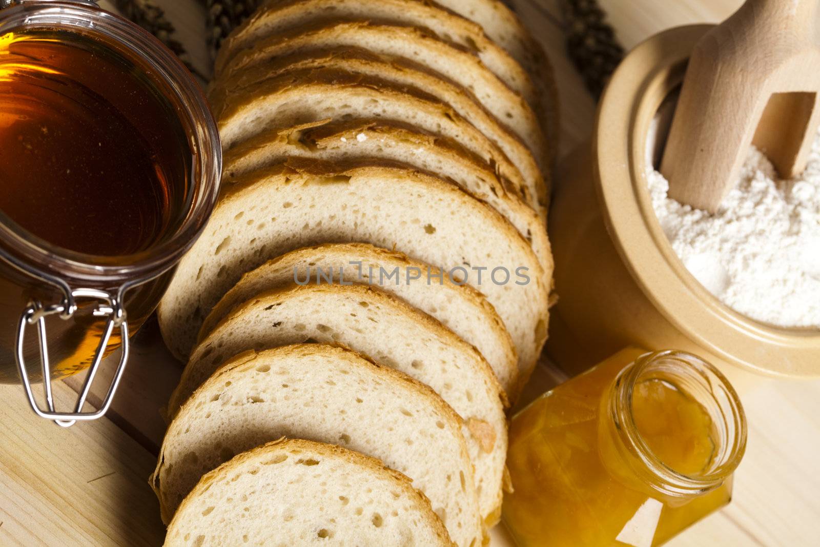 Still-life assortment of baked bread.