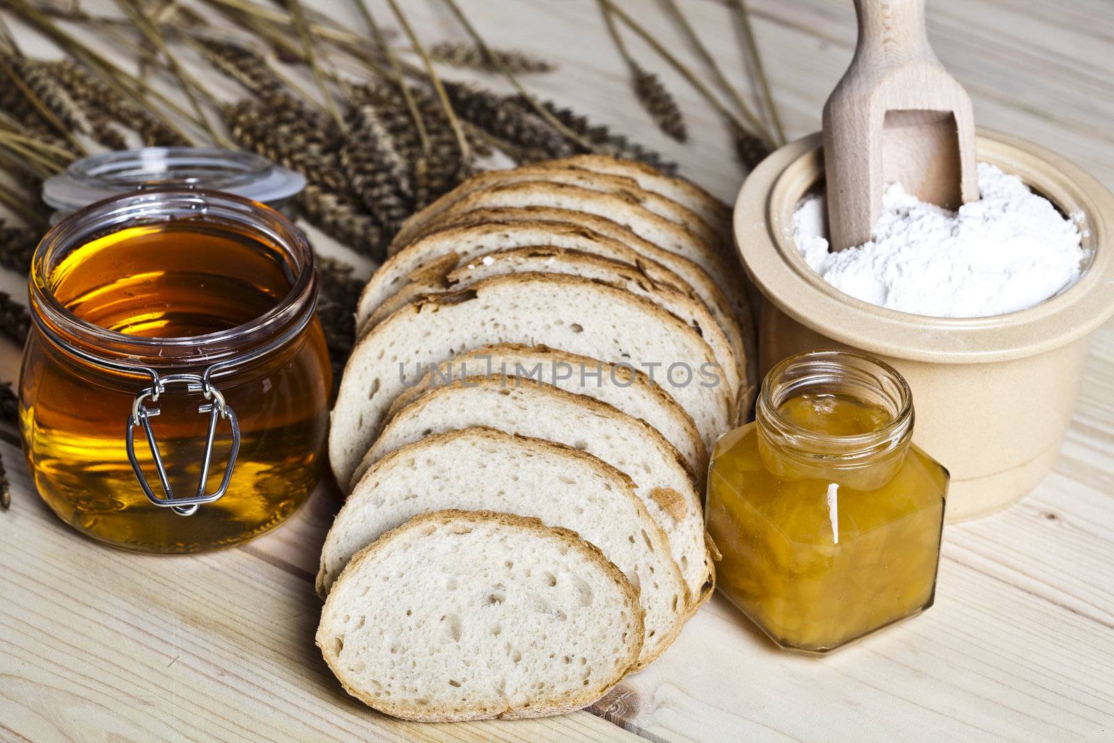 Still-life assortment of baked bread.