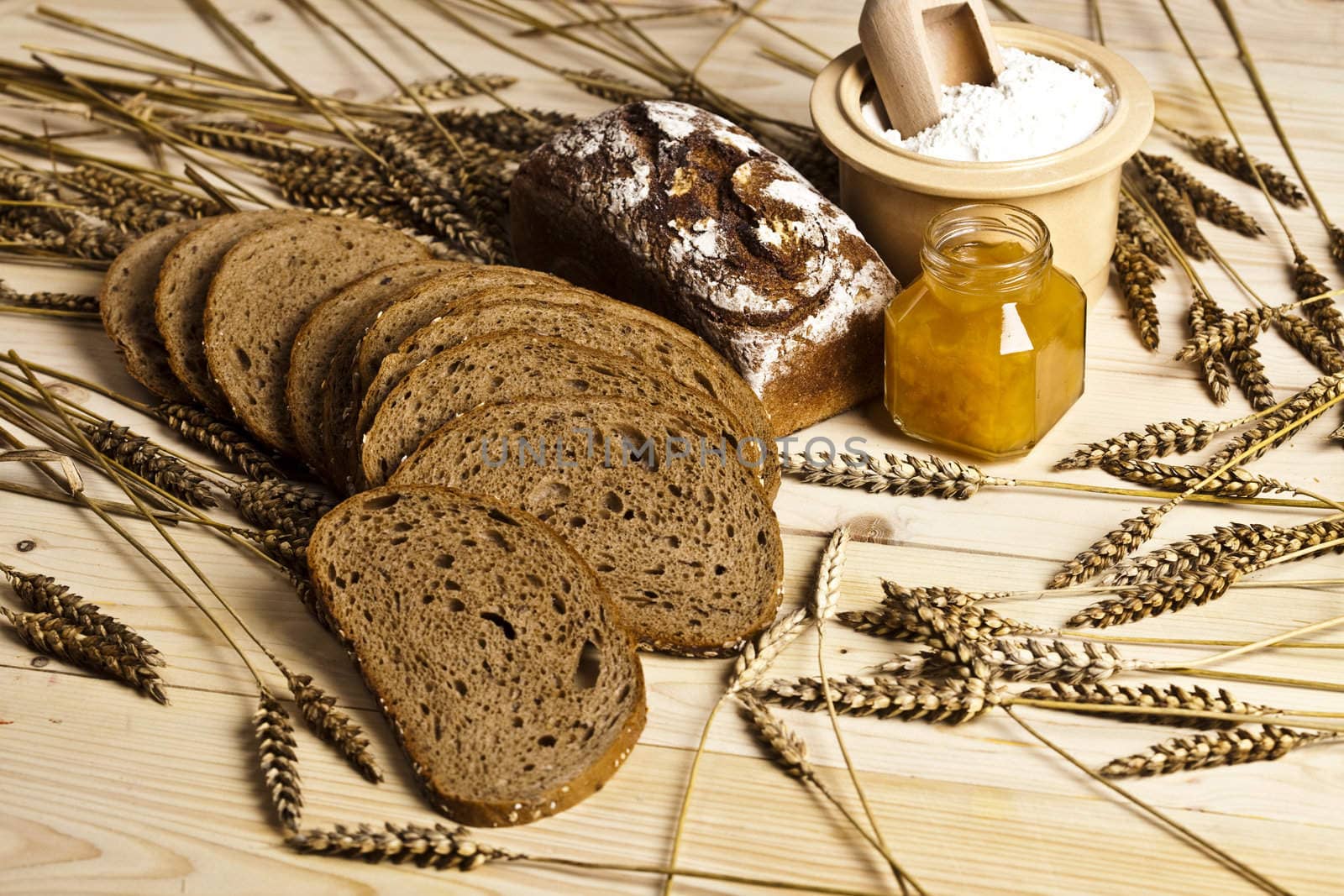 Still-life assortment of baked bread.