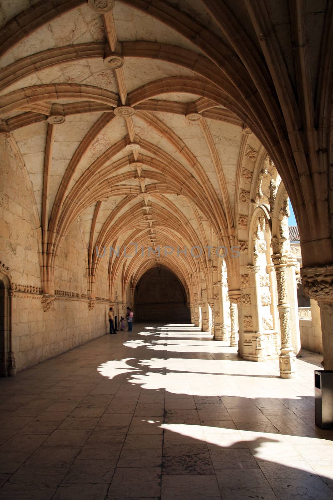 Interior view of the landmark Monastery of Jeronimos in Lisbon, Portugal.