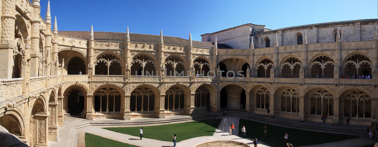 Interior view of the landmark Monastery of Jeronimos in Lisbon, Portugal.