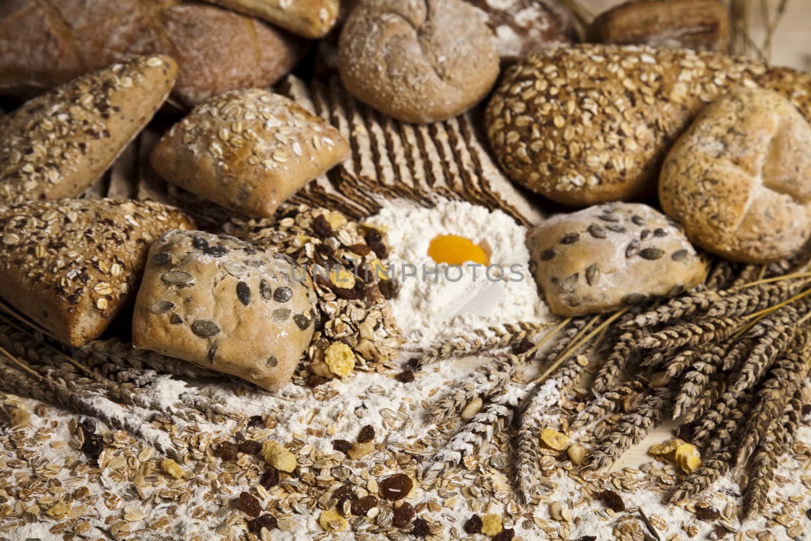 Still-life assortment of baked bread.