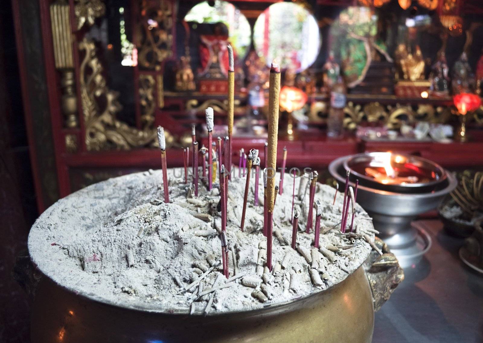 Red Incense sticks in a Buddhist temple