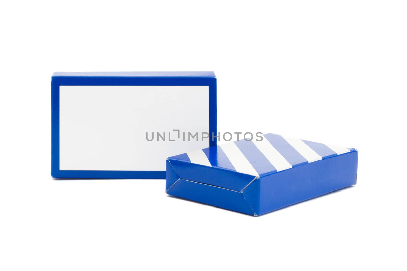 Blue striped carton boxes isolated on white background