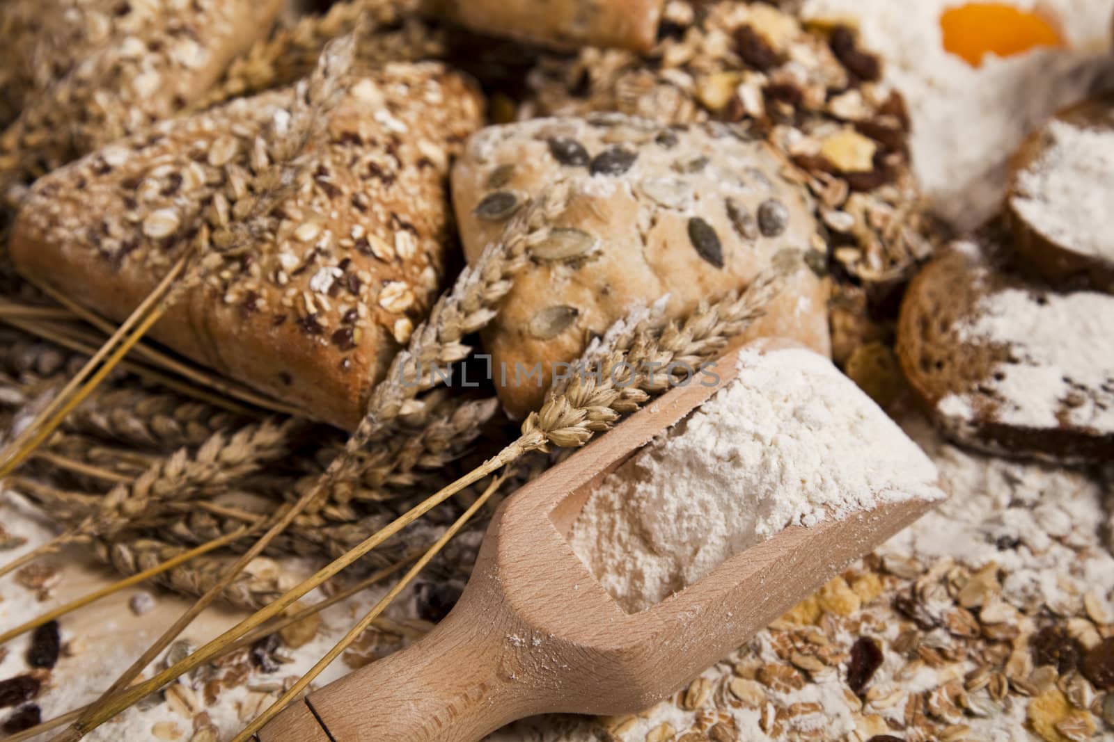 Still-life assortment of baked bread.