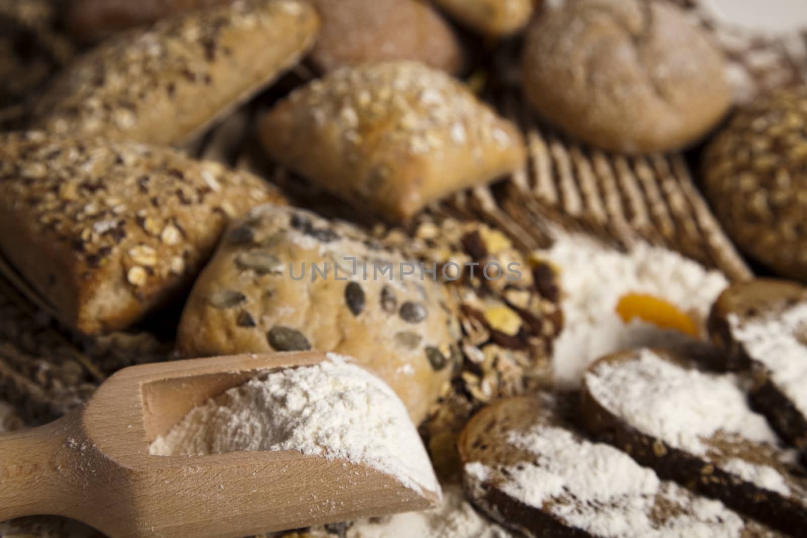Still-life assortment of baked bread.