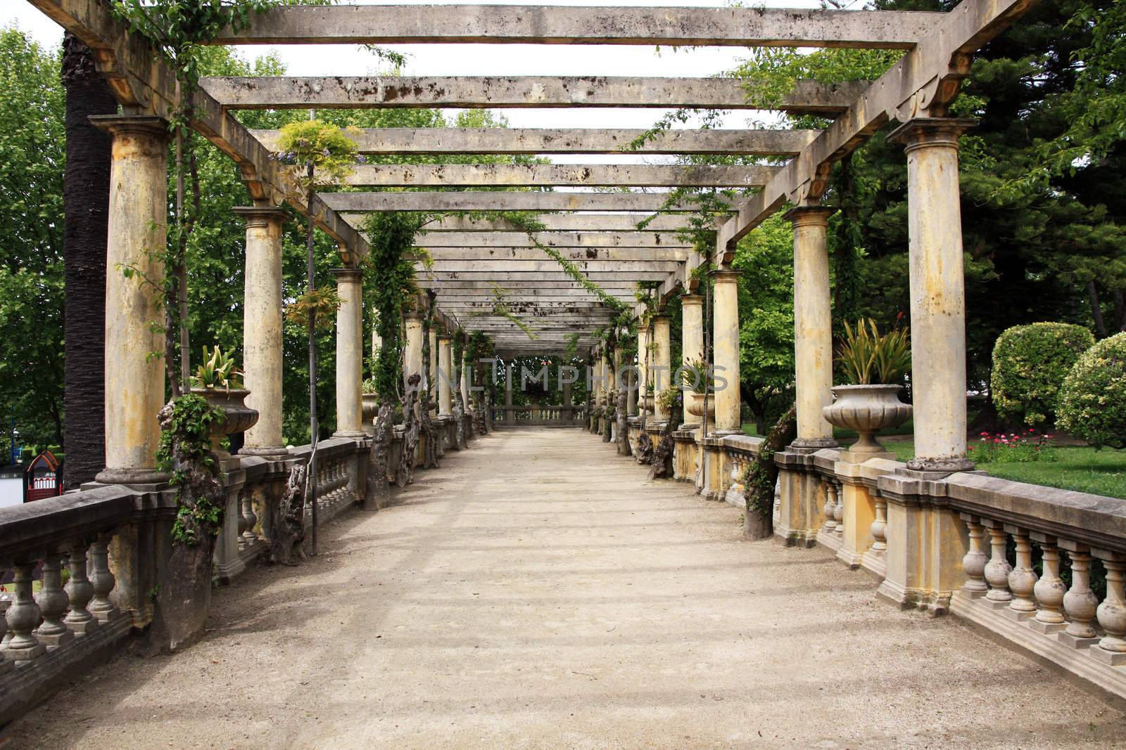 View of a public garden structure on a park of Aveiro, Portugal.