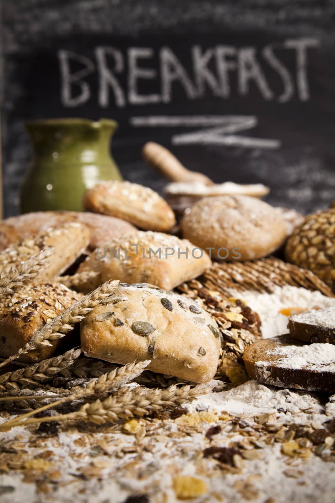 Still-life assortment of baked bread.