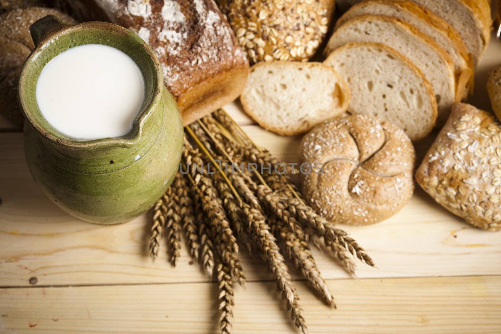 Still-life assortment of baked bread.